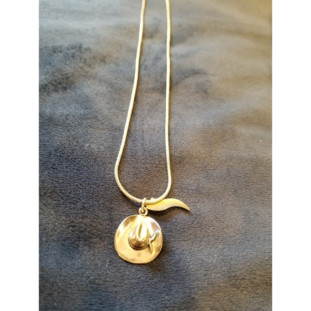 Sterling Silver SNAKE Chain Necklace 1mm 925 Italy 15" Cowboy Hat Pendant